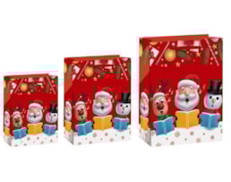 Sacos Asa cordão Lux 210g 55X18X50, Pai Natal c/ Rena, 12Uni
