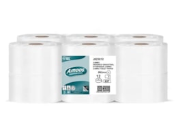 Papel Higiénico Amoos, 1F., Jumbo Maxi, (300m) saco c/12 rl.