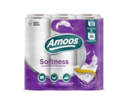 Papel Higiénico Amoos Softness, 3Fls. saco c/18 rolos