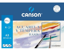 Papel Aguarela Canson Basik, A3, Rª402393, 370grs, pack 6Fls