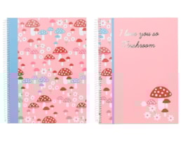 Caderno A4 Ancor, Esp, C/D, 80F./90g, Pink Mushrooms, Paut.