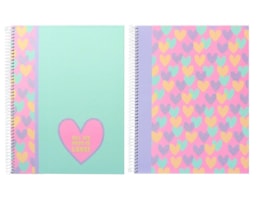 Caderno A5 Ancor, Esp, C/D, 80F/90g, B`Log Hearts, Paut