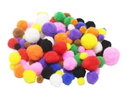 Pompons v/ tamanhos, 2129, saco c/300 cores vivas sort.