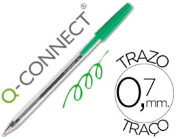Esferográfica Q-Connect, cristal, Ponta média, Verde