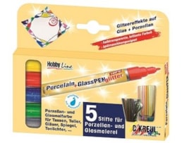 Marcador Hobby Line, Porcelana+vidro, Glitter, 1-3mm,Set c/5