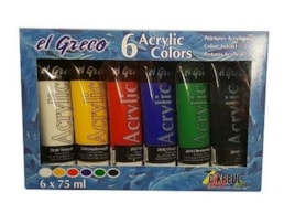 Acrilico EL GRECO, 75ml. Set c/ 6 cores
