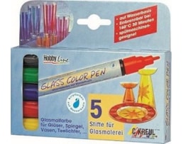 Marcador HOBBY LINE p/vidro, Set c/ 5 cores