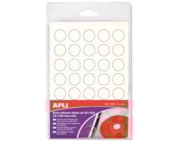 Suportes adesivos Apli 11671, P/ CD/DVD, Bl. c/35 Uni. Bco.