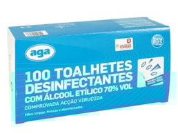Toalhetes de Alcool 70%, Aga, CX.100 uni. emb. individual.